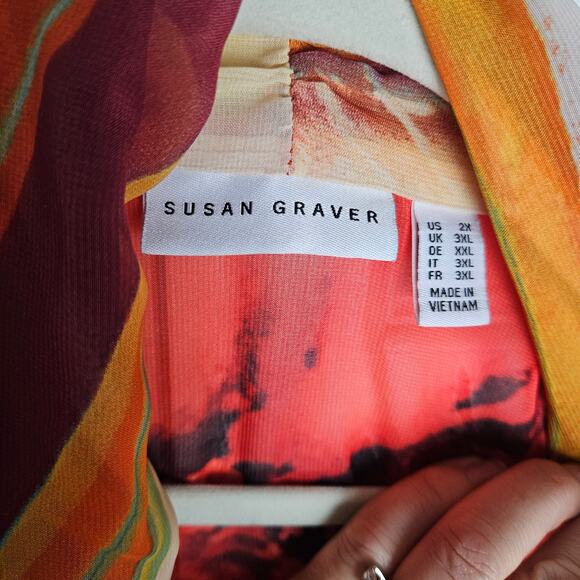 Susan Graver Womens Boho Artsy Floral Long Kimono Cover-Up Cardigan Top Size 2X - Picture 5 of 10